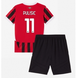 Strój piłkarski AC Milan Christian Pulisic #11 Koszulka Podstawowej dziecięce 2024-25 Krótki Rękaw (+ Krótkie spodenki)