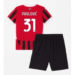 Strój piłkarski AC Milan Strahinja Pavlovic #31 Koszulka Podstawowej dziecięce 2024-25 Krótki Rękaw (+ Krótkie spodenki)