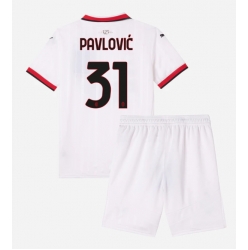 Strój piłkarski AC Milan Strahinja Pavlovic #31 Koszulka Wyjazdowej dziecięce 2024-25 Krótki Rękaw (+ Krótkie spodenki)